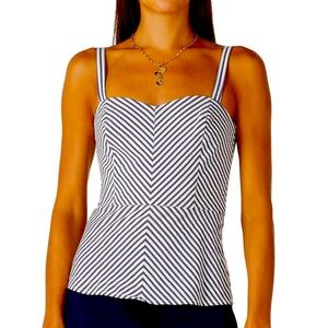 Trina Turk peplum tank white/blue seersucker size 12